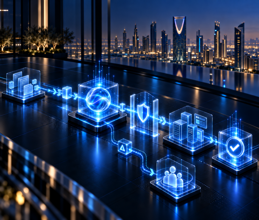 Agentic AI workflow with audit trails, enterprise systems, human oversight, and verified outcomes in Saudi Arabia