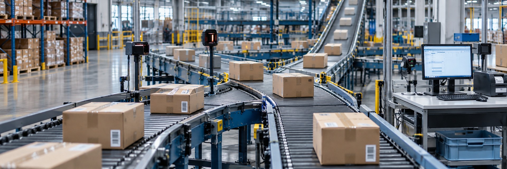 Automated warehouse with conveyors and inventory systems