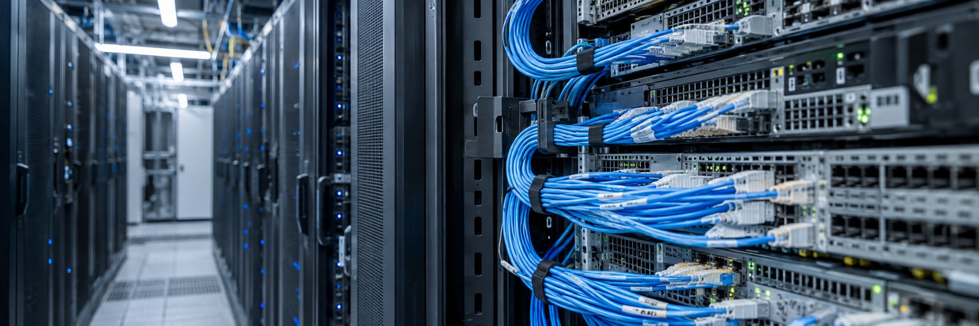 Server racks and network connections in a data centre