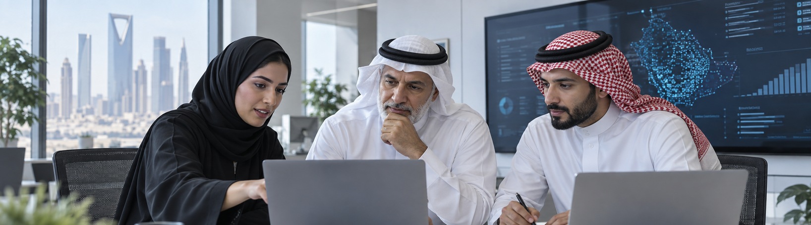 Saudi enterprise team collaborating on AI delivery and operating model decisions