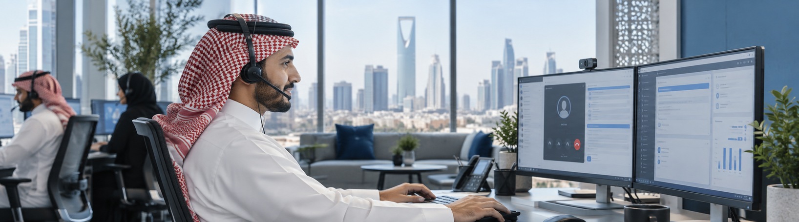 Saudi employee using an AI-enabled workflow to improve service and productivity