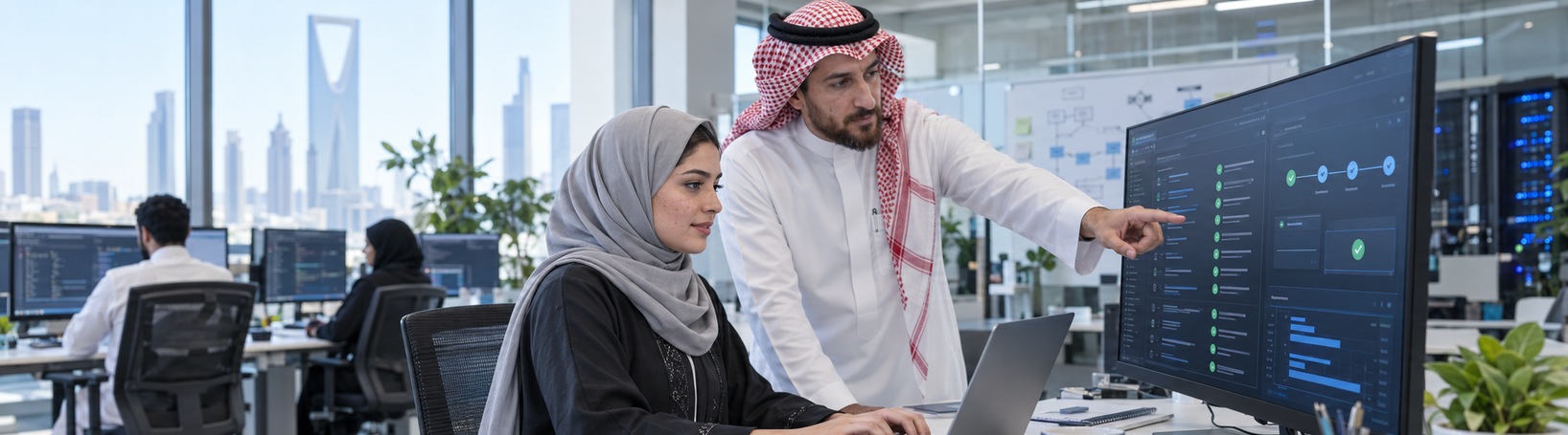 Saudi technology specialists managing an enterprise AI transformation lifecycle