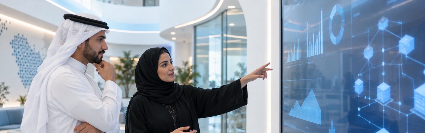 Saudi technology leaders collaborating on enterprise AI implementation and measurable outcomes